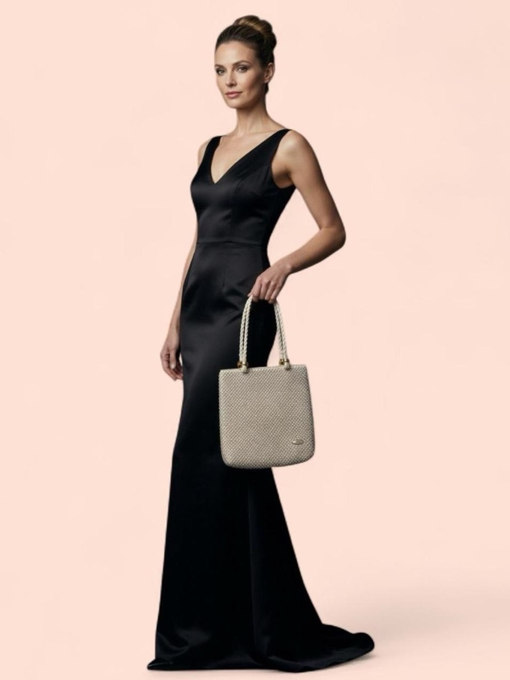 Vintage Style White Metal Mesh Chainmail Handbag w/braided straps. Victor Lago.